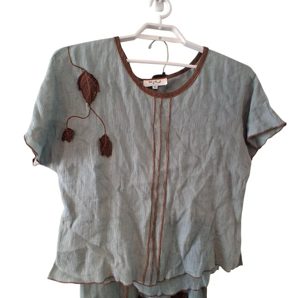 Talk of the Walk 2 pcset womens XL 100% linen laganlook skirt top vintage USA
